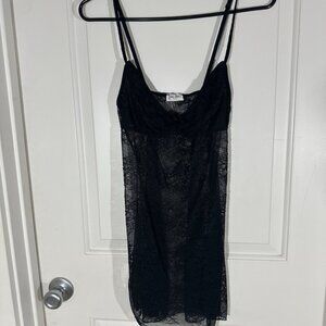 Felina Lace Nightgown Black  Extra Small Floral Polka Dot Sheer Bow Slip Nightie